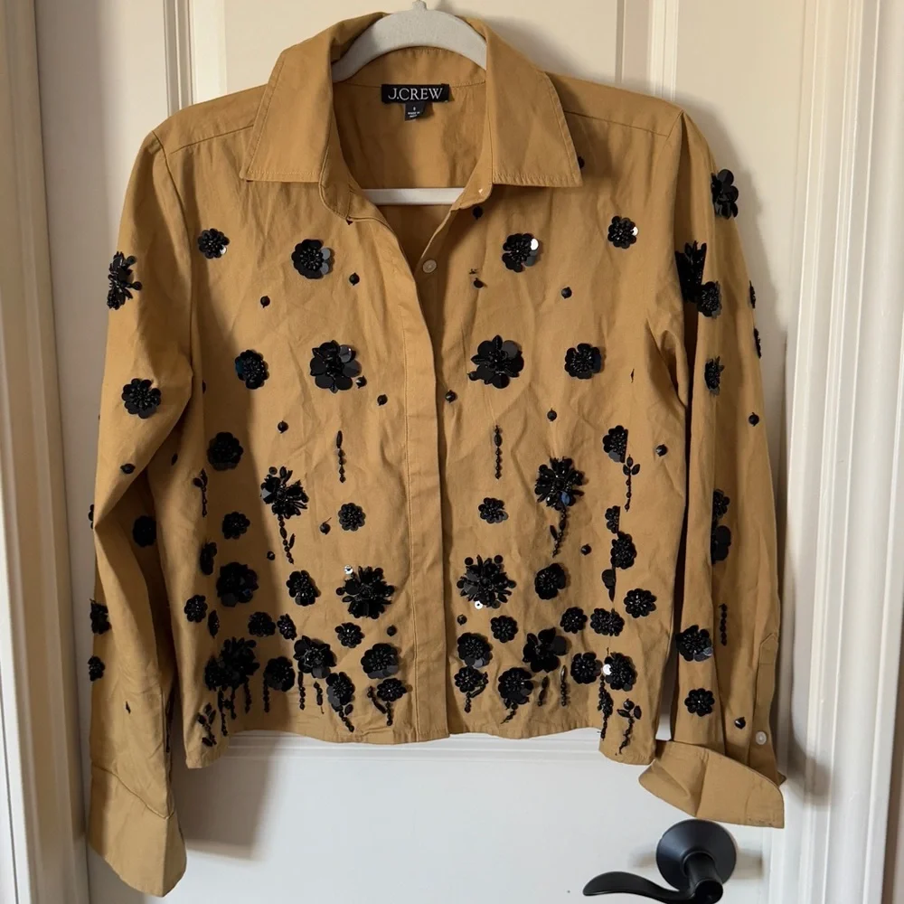 J Crew Sequin Embellished Cotton Poplin Button Up Shirt - Picture 2 of 8